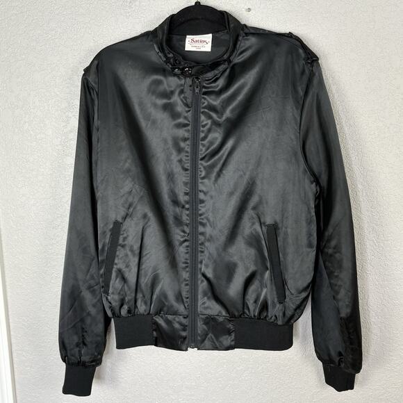 Vtg 90s Satin Bomber Cafe Racer Jacket University Of King Fu Streetwear Size L - Picture 2 of 5